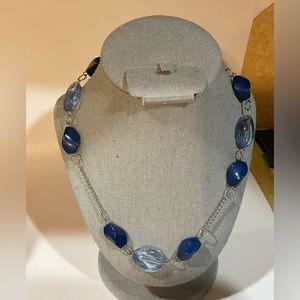 Blue  stone and clear blue glass 18 inch silver chain.